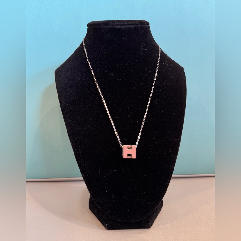 HERMES Silver Palladium Plated Cage D'H Pendant Necklace